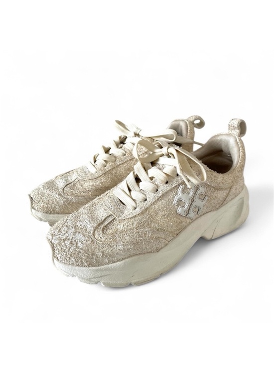 Tory Burch Good Luck‎ Logo Trainer in Textured Ivory